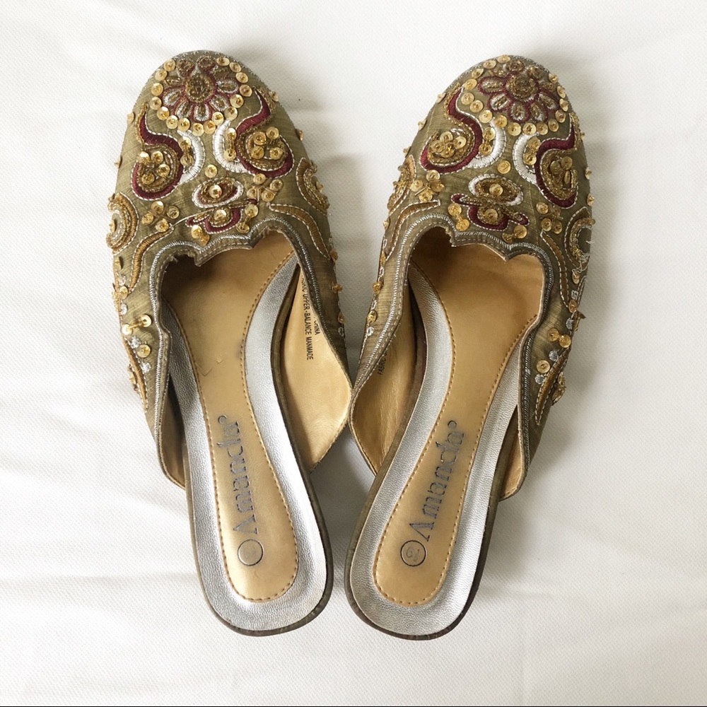 Amanda Sequin Embroidered Backless Moccasins 6.5